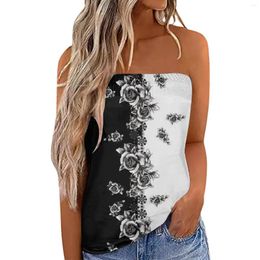 Women's Tanks Women Flower Print Color Tube Top Loose Casual And Comfortable T Shirt Vest Holiday Blouse Bandeau