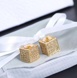 Fashion GOLD CZ stud earrings for lady Women Party Wedding Lovers gift engagement Jewellery for Bride With BOX5594271