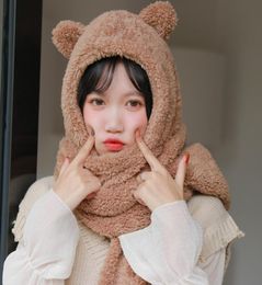 Winter new cute cute cute bear hat scarf one set of two thick Plush warm neck student girl5349504