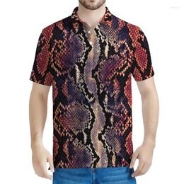 Men's Polos Multi Color Snakeskin Pattern Polo Shirts Men Punk 3D Printed Animal Skin Tees Street Button Shirt Lapel Short Sleeves