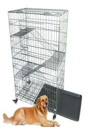 Large Folding Collapsible Pet Dog Wire Cage Cat Playpen with 3 Ladders L Silver1727961