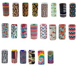 Slim Can Beer Sleeves Insulators Neoprene Beverage Cooler Cover Collapsible Cola Soda Bottle Koozies Cactus Leopard Can Sleeve CGY5373771