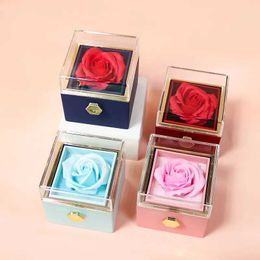 Jewelry Boxes New Soap Rose Flower Jewelry Packaging Gift Box with Drer Macaron Color Wedding Valentines Day Birthday Present Boxes Decor