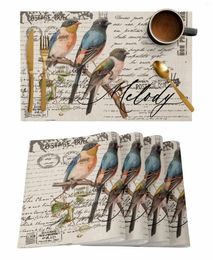 Table Mats Retro Illustration Bird Envelope Postmark Kitchen Tableware Cup Bottle Placemat Coffee Pads 4/6pcs Desktop