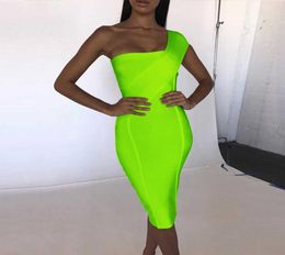 Ocstrade Bandage Dress for Women Summer Neon Green Bandage Dress Bodycon Summer Women One Shoulder Sexy Club Party Dress 2107195759043