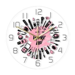 Wall Clocks Wake Up Make Cosmetics Collection Modern Clock Beauty Salon Business Sign Set Silent Sports Q240509