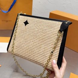 10A Fashion Embroidery Purse Clutch Bag Bags Fashion Woven Straw Bag Summer Letter Decoration Women Metal Chain Hardware Handbag Zipper Lpul