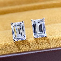 Stud Earrings S925 Silver High Carbon Diamond Cutting Square Zircon Simplified Wholesale For Women