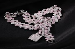 Luxury Designer Necklace Mens Statement Diamond Cuban Link Chain 13MM Pink Iced Out Hip Hop Bling Chains Jewellery Rapper Fashion Ac4890976