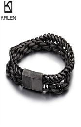 Mens Bracelets Bangles 230MM Black Stainless Steel Heavy Men039s Chain Double Link Bracelet Punk Rock Biker Jewelry Armbanden1648215
