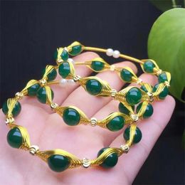 Link Bracelets 9MM Natural Green Agate Bracelet Women Trendy Reiki Healing Elastic Yoga Energy Wristband Jewellery Gift 1pcs
