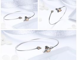 BAMOER 925 Sterling Silver Crystal Bee And Honeycomb Women Silver Bracelets Bangles for Women Sterling Silver Jewelry SCB104 1086 8957806