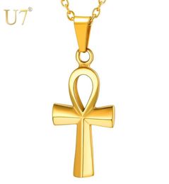 U7 Small Egyptian Ankh Crucifix Necklaces Pendants Gold Colour Stainless Steel Cross Necklace For Men Hip Hop Jewellery P12305226613