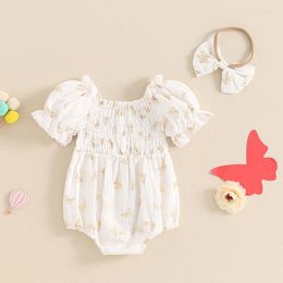 Rompers Baby Girls Butterfly Patern Short Sleeve Infant Bodysuits Summer Clothes With Headband