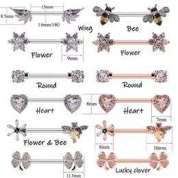 Nipple Rings A pair of 361L surgical steel Nipple perforated heart shield flower lucky clover charming accessories suitable for Jewellery Y240510