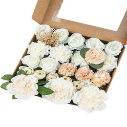 Decorative Flowers Silk Artificial Tea Bud Peony Rose Hydrangea With Stem Gift Box For DIY Wedding Bridal Bouquets Table Party Decoration