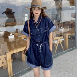 Women's Jumpsuits Rompers Denim Jumpsuits for Women Vintage Shorts Loose Short Slved Oversized Rompers Casual Playsuits One Piece Outfits Women Clothing Y240510