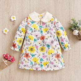 Girl Dresses Children Kid Floral 2024 Style Print Clothes Dress Baby Long Sleeve Spring And Autumn Soft Trendy Hipster Lovely Casual