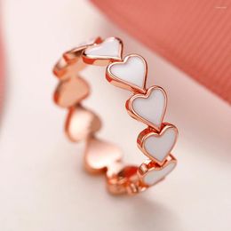 Wedding Rings Huitan Heart Enamel For Women Rose Gold Color Temperament White Love Promise Bands Fashion Jewelry