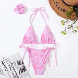 Women's Swimwear 2023 New Bikini Sexy Hand Flower Nylon Split Swimsuit Womens Bikini Printed Swimsuit