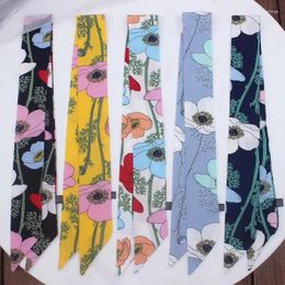 Scarves 2024 Spring Korean Version Of Ins Simple Branch Flower Lady Imitated Silk Scarf Bag Handle Ribbon Handbag