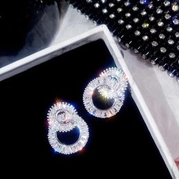 Luxury Across Drop Earrring Crystal Cz 925 sterling silver Bohe Engagement Wedding Dangle Earrings for women Party Jewellery 188O