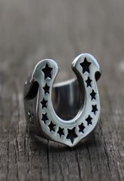 Lucky Pentagram Horseshoe Biker Rings Mens Punk Rock 316L Stainless Steel Ring Amulet Jewelry7998369