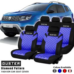 Car Seat Covers Universal Duster Printing Car Seat Cover Full Set Diamond Pattern Embossed Full Set and 2 Front Seats Interior Accessories