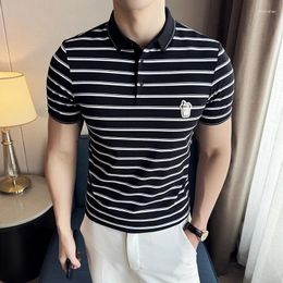 Men's Polos 2024 Summer Striped Polo Shirt For Men High Quality Short Sleeved Casual T-shirt Lapel Business Social Office Tee Tops M-4XL