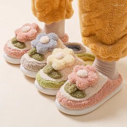 Slippers Women Winter Warm Soft Furry Home Ladies Plush Mother Shoes With Flowers Cute Slides