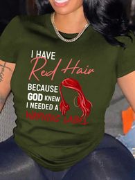 Women's T-Shirt Y2k Short Slves Summer Loose T-shirt Red Hair Letter Print Crew Neck T-shirt New Style Casual Tops Fashion Womens Clothing Y240509