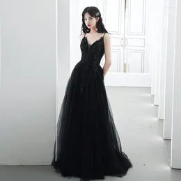 Ethnic Clothing Exquisite Sequin Lace Up Ball Gown Sexy Black V-Neck Spaghetti Strap Backless Prom Party Dresses