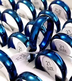 Whole 50pcs Blue 6mm Wedding Band Ring Comfortfit Men Women Stainless Steel Rings Male Female Fashion Classic Jewelry6790034