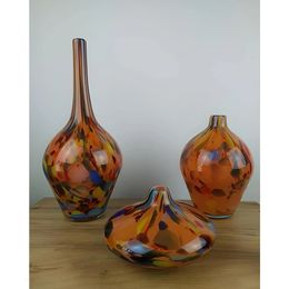 Flower Vase Hand Blown Glass Orange Decorative Murano Vase Orange Marbling Patterns Decoration Home Decorations Room Decor Vases 240510