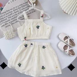 Clothing Sets 2024 Baby Girls Summer Set Fashion Embroidery Flowers Tops Shirts Skirts Kids Children Birthday Princess Cotton Clothes