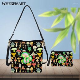 Shoulder Bags WHEREISART 2024 Women PU Handbag Messenger Bag Smiling Mushrooms Printed Ladies Large Capacity Fashion Bucket