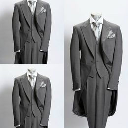 Dim Gray Trim 3Pcs Mens Suits With Tail Coat Slim Fit 40r 42r 44r 46r Custom Made Wedding Tuxedos 2855