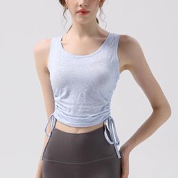 Active Shirts Drawstring Sports Tank Top Women's Running Jacquard Thin Fit Sleeveless Cover Up Pilates Slim Yoga Suit Summer