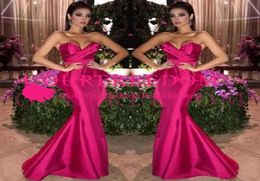 2019 Fuchsia Long Mermaid Evening dresses with Peplum Ruched Sweetheart Formal Dresses Zipper Back Prom Gowns Maid of Honor Dress6193628