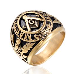 College Style GOLD Plated Stainless Steel mason Ring Masonic Rings mason039s Jewellery for Masonry Member Masonary3747988