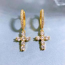 Stud Earrings SpringLady Luxury 925 Sterling Silver High Carbon Diamond Cross Shape Dangle Drop 18K Yellow Gold Plated Fine Jewellery