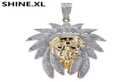 Bling Vintage Indian Chiefs Head Pendant Necklace Iced Out Cubic Zircon Men Hip Hop Jewelry Gift1012684