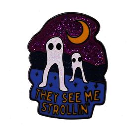 They See me Strolling ghost Enamel Pin Badges on Backpack Men Women Brooch Clothing Briefcase Badges Lapel Pins