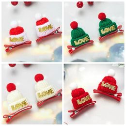 Hair Accessories 2Pcs Unique Knitted Christmas Hat Hairpin Merry Sequin Headdress Decor Red Barrette Kids Gifts Cloth Korean Clip