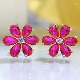 Stud Earrings SpringLady 925 Sterling Silver Flower Lab Sapphire High Carbon Diamonds Gemstone Ear Studs Fine Jewelry