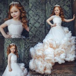 New Arrival Ruffled Flower Girl Dresses Special Occasion For Weddings Pleated Kids Pageant Gowns Ball Gown Tulle First Communion Dress 2498