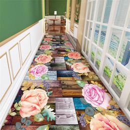 Carpets Wooden Flower 3D Carpet Living Room Area Rug Home Decor Stone Floral Corridor Anti-slip Kitchen Balcony Bedroom Mat