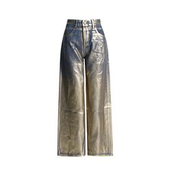 Bronzing jeans Gold womens leggings engineering Wholesale Womens Washed Straight Pants Fashion Jeans 240423