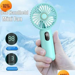 Other Home Appliances New Digital Display Mini Fan Usb 1200 Mah Handheld Cute Small Electric Portable Student Cooling Device Pocket Ou Dhqaw