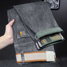 Men's Jeans Spring and Autumn Fashion Mens Slim Fit Denim Casual Grey Elastic Tight Leggings Korean Style Luxury Cotton Troussers Q240509